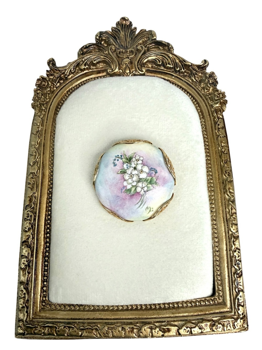 Vintage Antique Hand Painted limoge Porcelain Brooch signed MC floral
